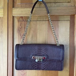 Liz claiborne Womens Purse Brown Faux Printed Leather Clutch Small Size Handbag